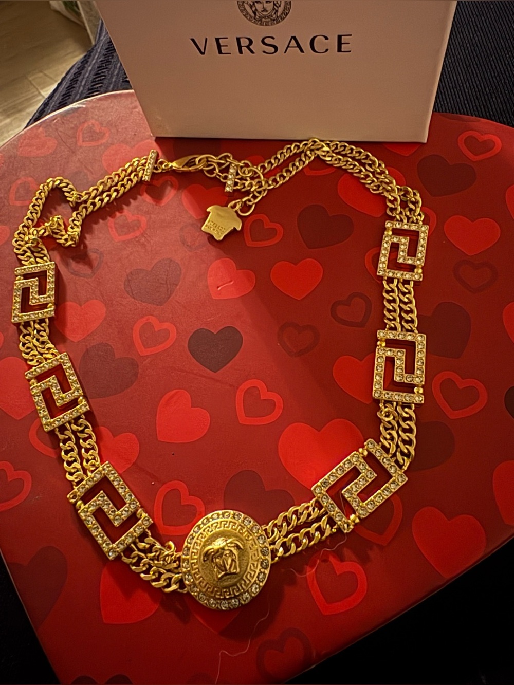 Versace Gold Medallion Greek Key Chain Necklace
